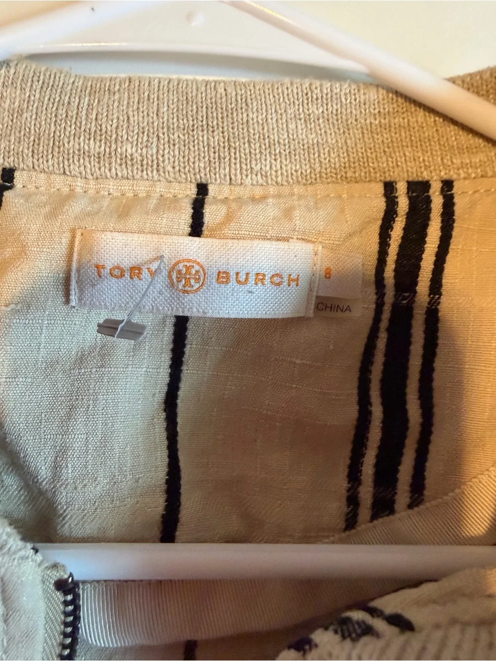 Tory Burch Beige Jacket with Black Vertical Stripes